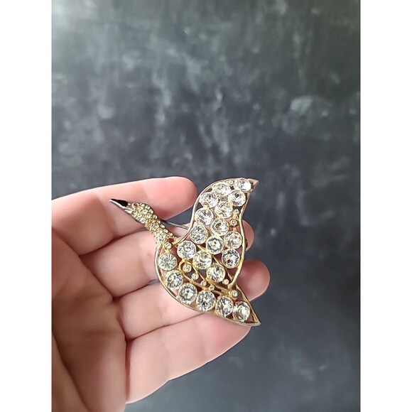 Clear Rhinestone Goose Shaped Gold Tone Brooch Vintage, READ - Picture 1 of 10